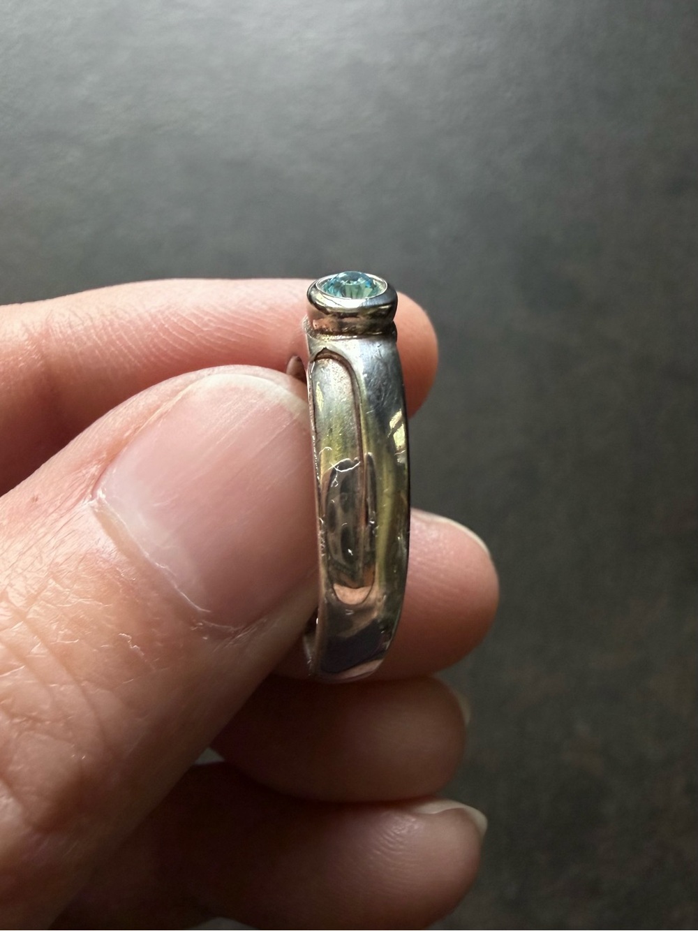 Sterling Silver Blue Topaz Bezel Set Ring - size 6 - Picture 4 of 7